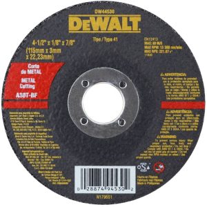 DISCO DE CORTE 4 1/2 X 3MM X 7/8 PARA METAL Y ACERO INOXIDABLE DEWALT DW44530