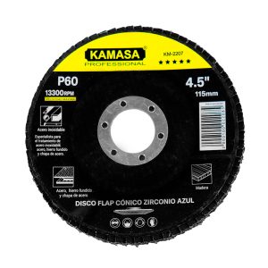 DISCO FLAP 4.5 (115MM) P60 CONICO ZIRCONIO AZUL P/INOX KAMASA KM2207