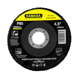 DISCO FLAP 4.5 (115MM) P80 CONICO ZIRCONINO AZUL P/INOX KAMASA KM2208