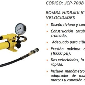 BOMBA HIDRAULICA MANUAL DE AVANCE RAPIDO ACCIONAMIENTO SIMPLE ACCIN PRESIN 700 BAR / 10000 PSI